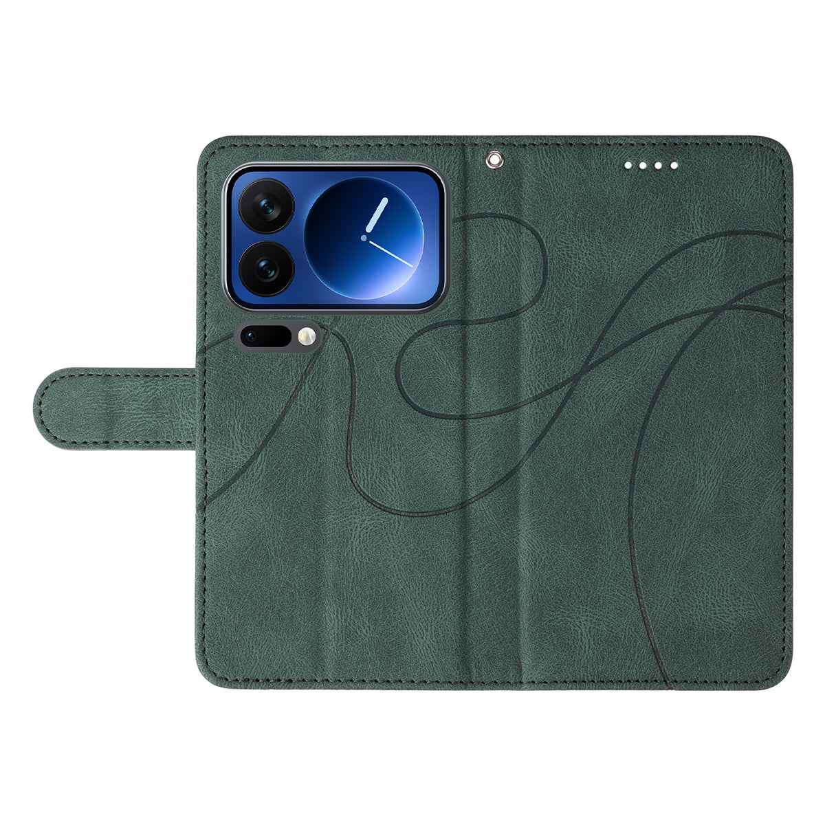 For Xiaomi 17 Pro Wallet Case Leather Phone Cover Stand with Curved Line Design - Green