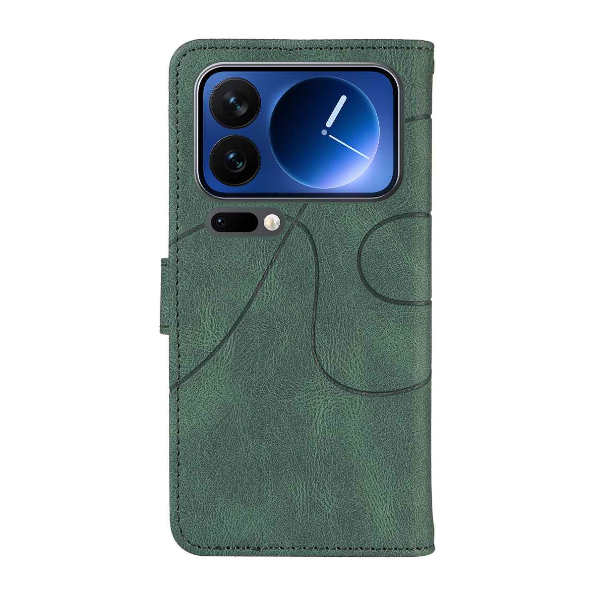 For Xiaomi 17 Pro Wallet Case Leather Phone Cover Stand with Curved Line Design - Green