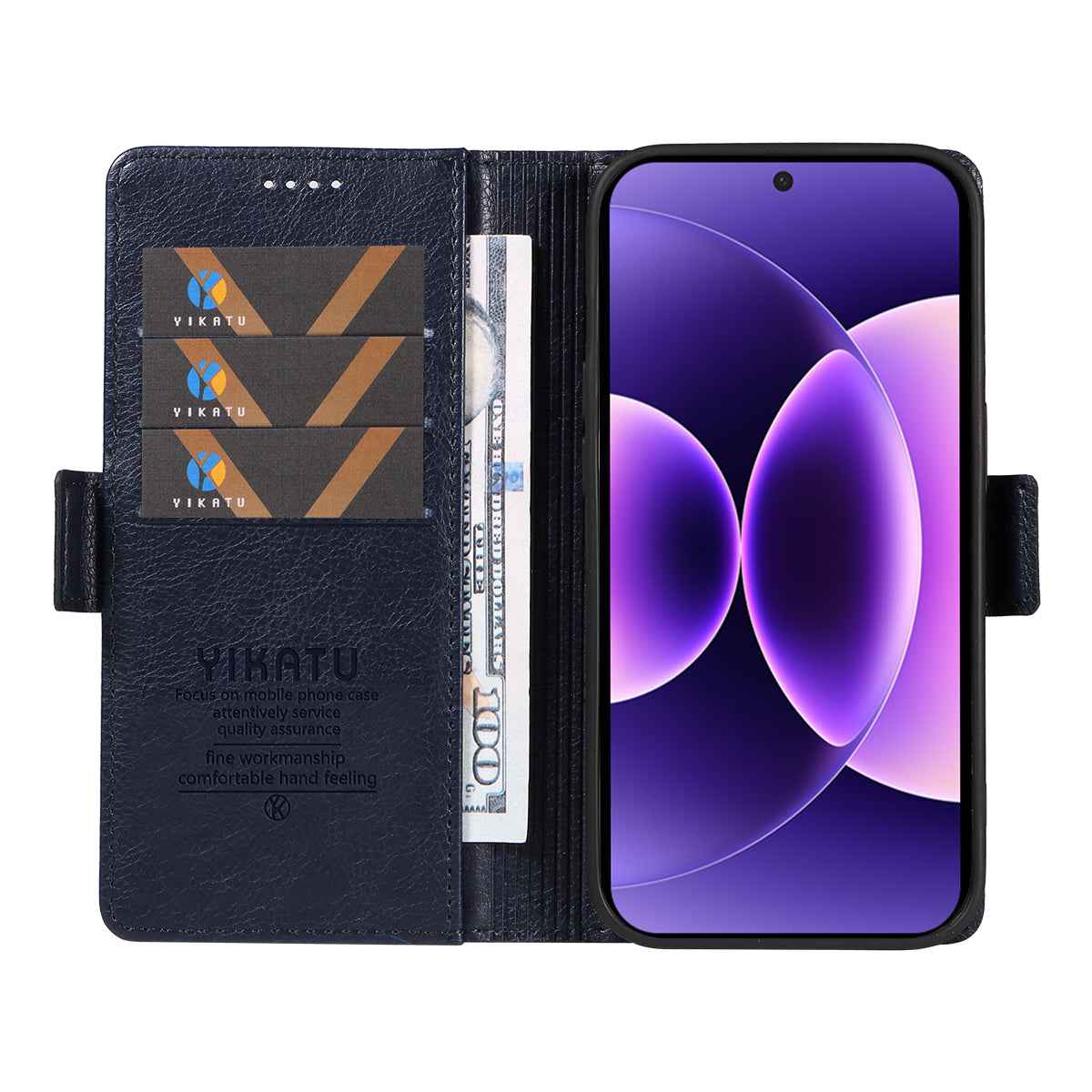 For Xiaomi 17 Pro Case YIKATU YK-007 Litchi Texture PU Leather Wallet Phone Cover - Navy Blue