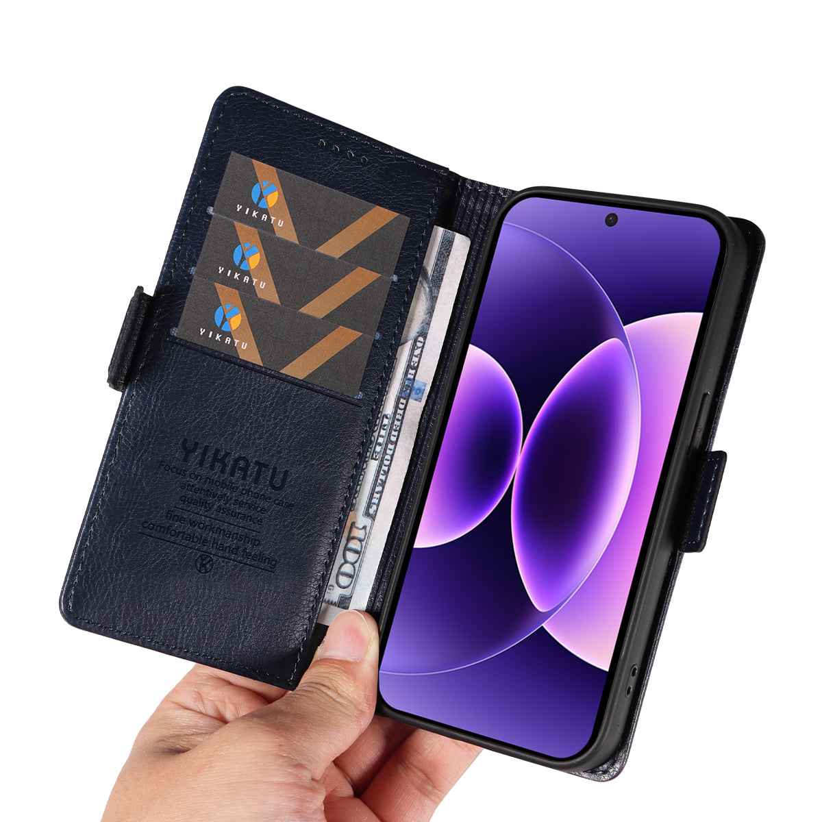 For Xiaomi 17 Pro Case YIKATU YK-007 Litchi Texture PU Leather Wallet Phone Cover - Navy Blue
