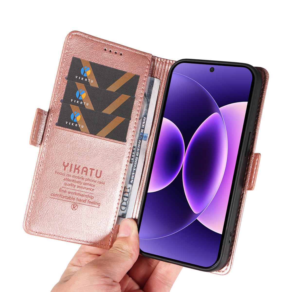 For Xiaomi 17 Pro Case YIKATU YK-007 Litchi Texture PU Leather Wallet Phone Cover - Rose Gold
