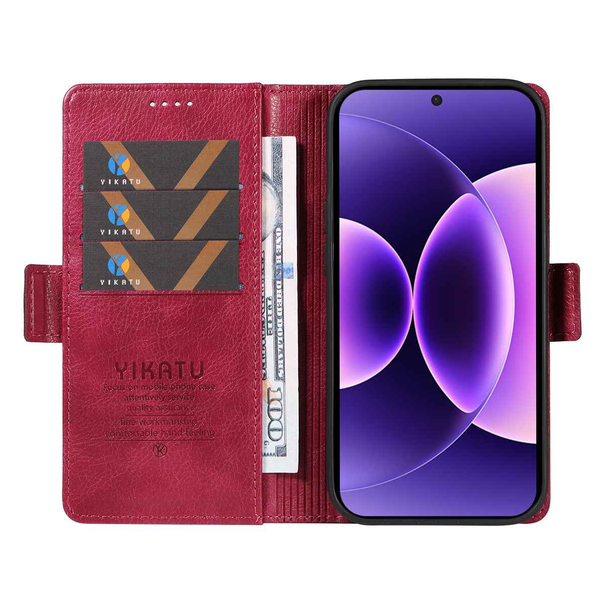 For Xiaomi 17 Pro Case YIKATU YK-007 Litchi Texture PU Leather Wallet Phone Cover - Wine Red