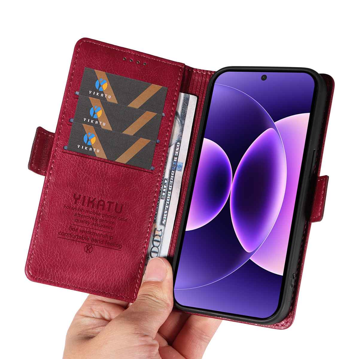 For Xiaomi 17 Pro Case YIKATU YK-007 Litchi Texture PU Leather Wallet Phone Cover - Wine Red