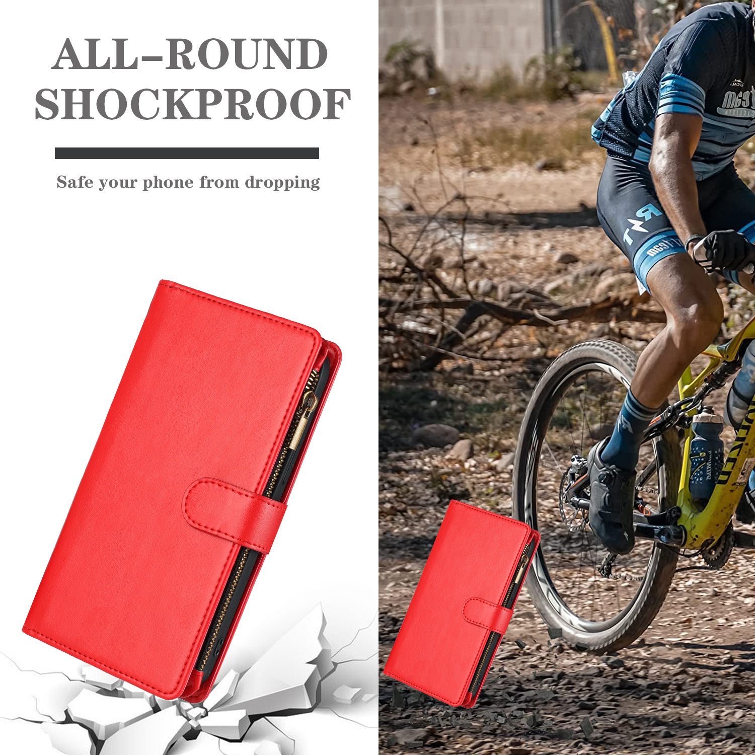 For-Samsung-Galaxy-S26-Edge-Leather-Case-Zipper-Wallet-Stand-Shockproof-Phone-Cover-with-Wrist-Strap-Red