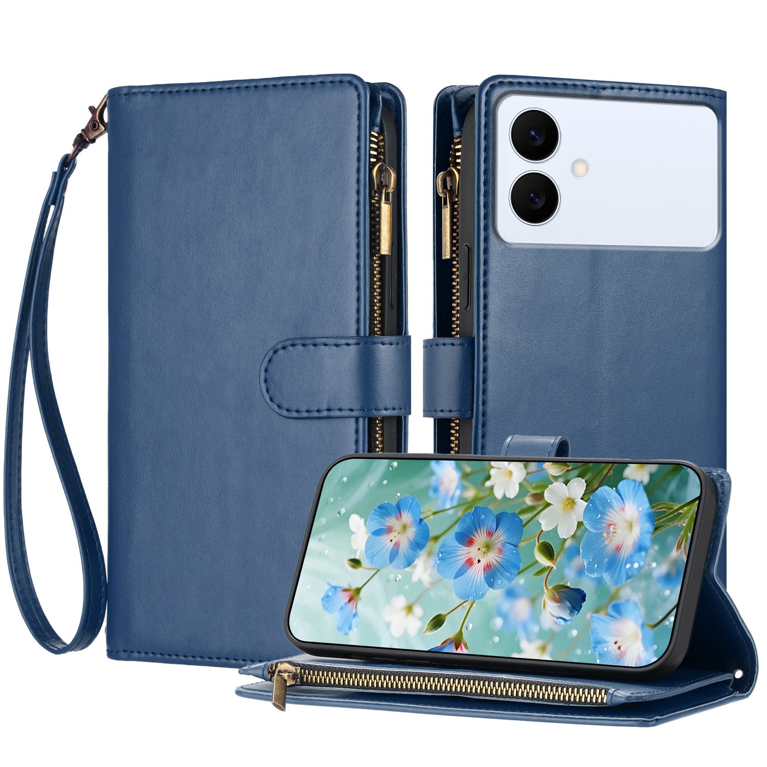 For-Samsung-Galaxy-S26-Edge-Leather-Case-Zipper-Wallet-Stand-Shockproof-Phone-Cover-with-Wrist-Strap-Blue