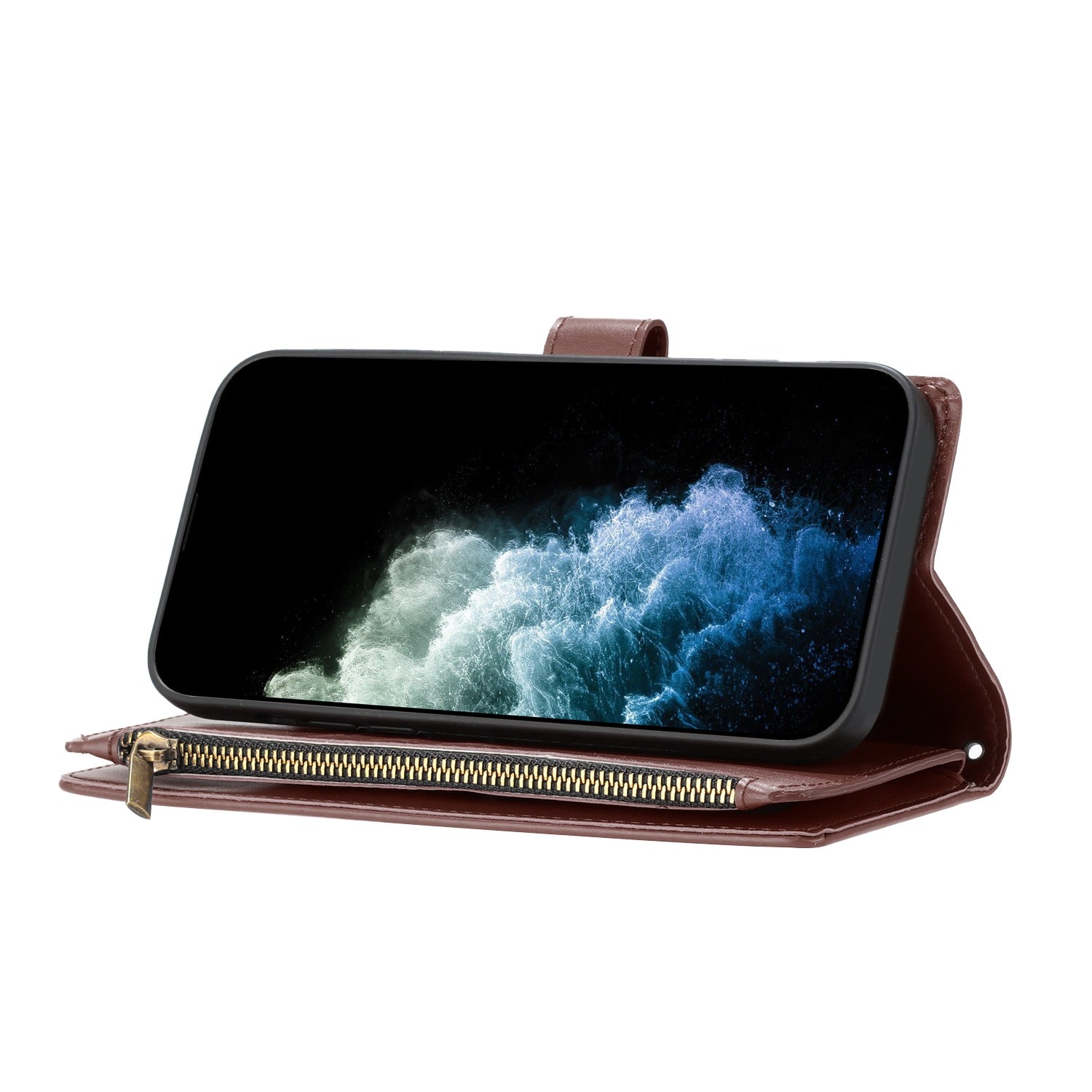 For-Samsung-Galaxy-S26-Pro-Leather-Case-Zipper-Wallet-Stand-Shockproof-Phone-Cover-with-Wrist-Strap-Brown