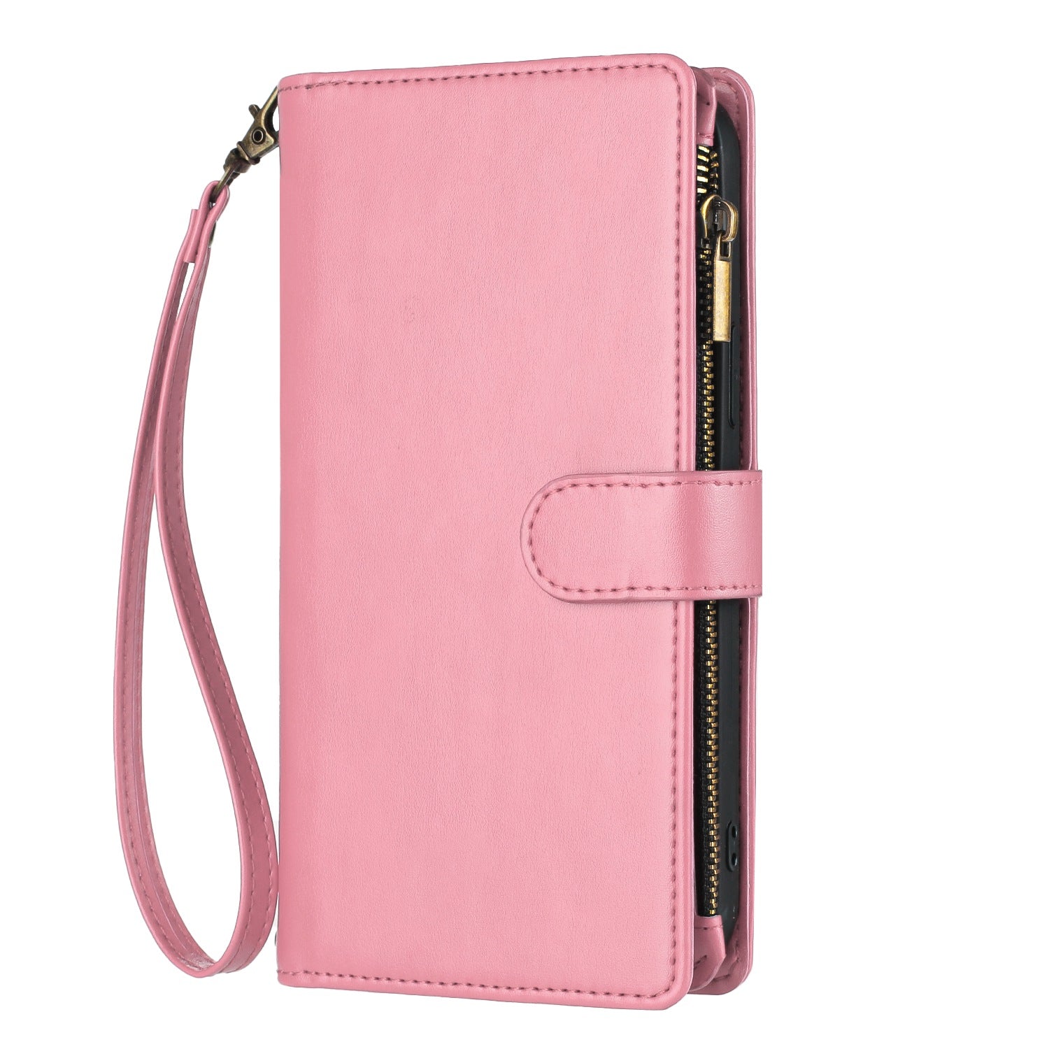For-Samsung-Galaxy-S26-Pro-Leather-Case-Zipper-Wallet-Stand-Shockproof-Phone-Cover-with-Wrist-Strap-Pink