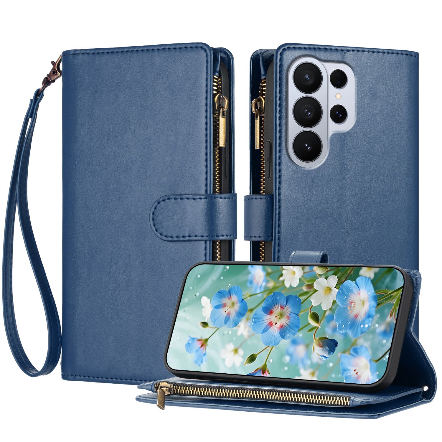 For-Samsung-Galaxy-S26-Ultra-Leather-Case-Zipper-Wallet-Stand-Shockproof-Phone-Cover-with-Wrist-Strap-Blue