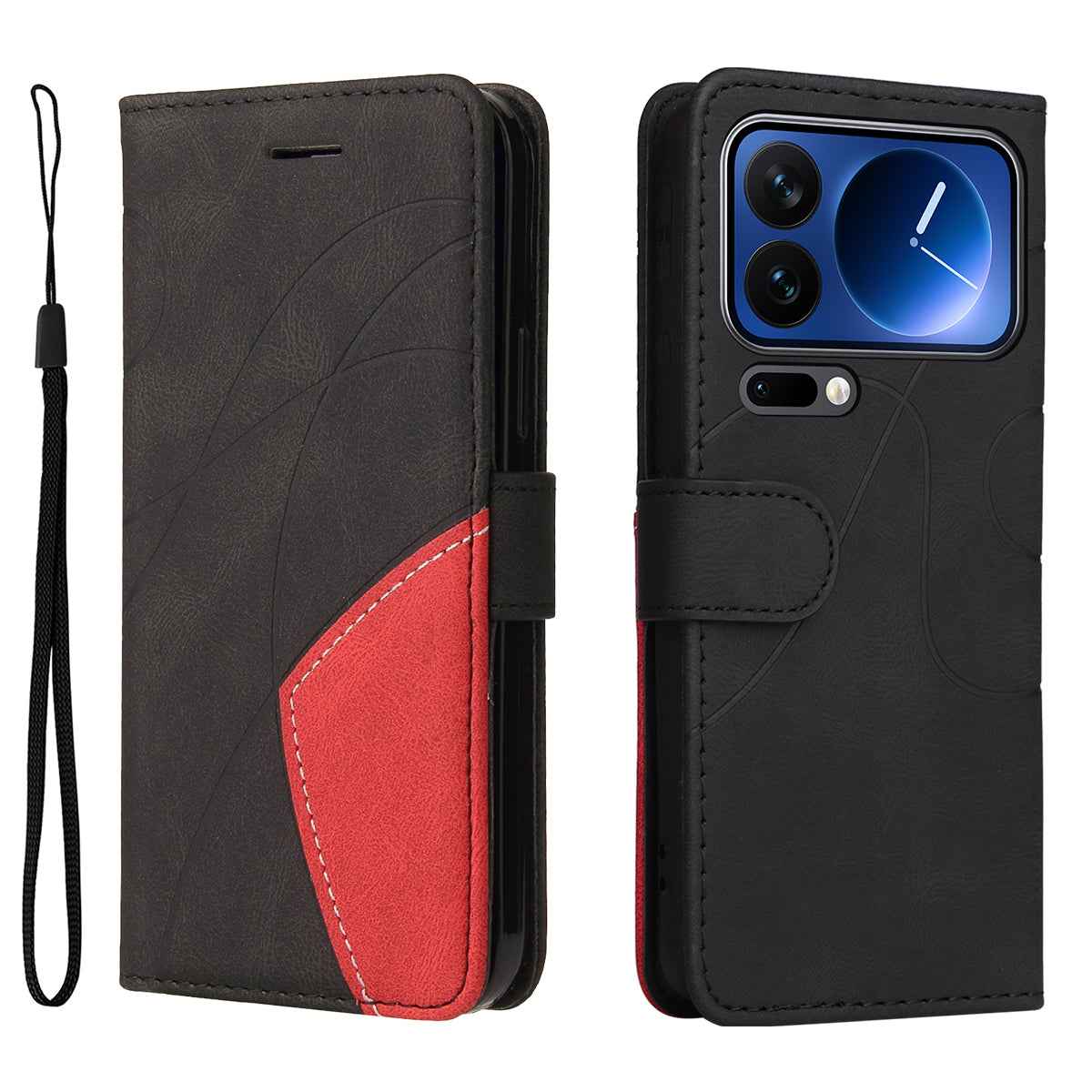 For Xiaomi 17 Pro Leather Phone Case Stand Wallet with Bi-colour Splicing Design - Black