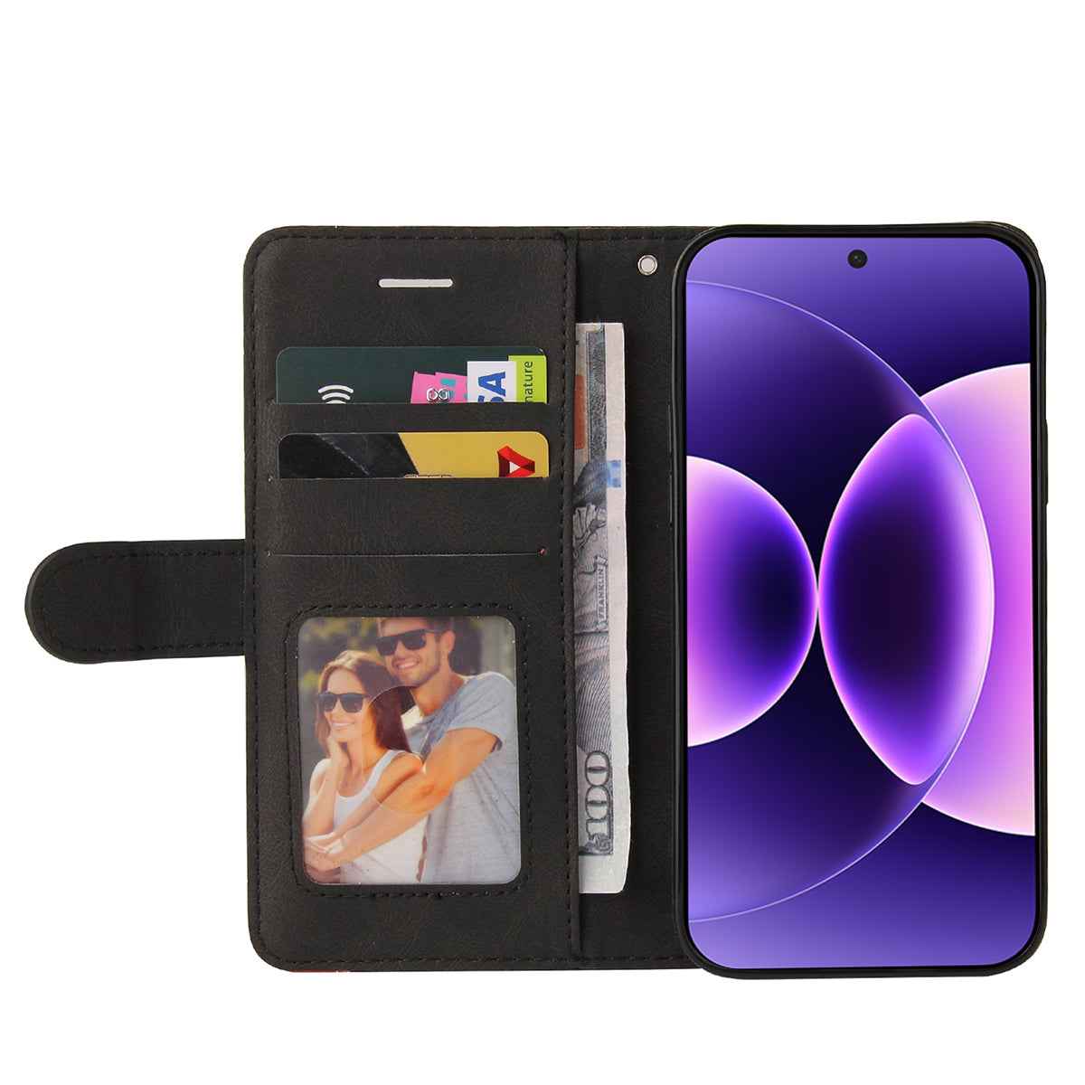 For Xiaomi 17 Pro Leather Phone Case Stand Wallet with Bi-colour Splicing Design - Black