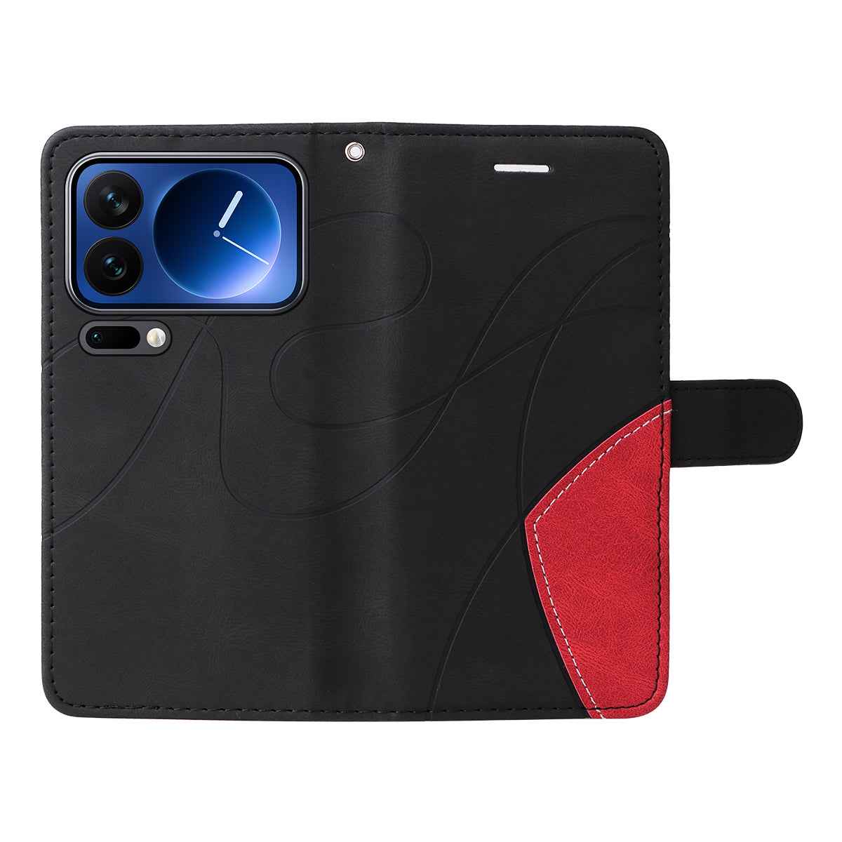 For Xiaomi 17 Pro Leather Phone Case Stand Wallet with Bi-colour Splicing Design - Black