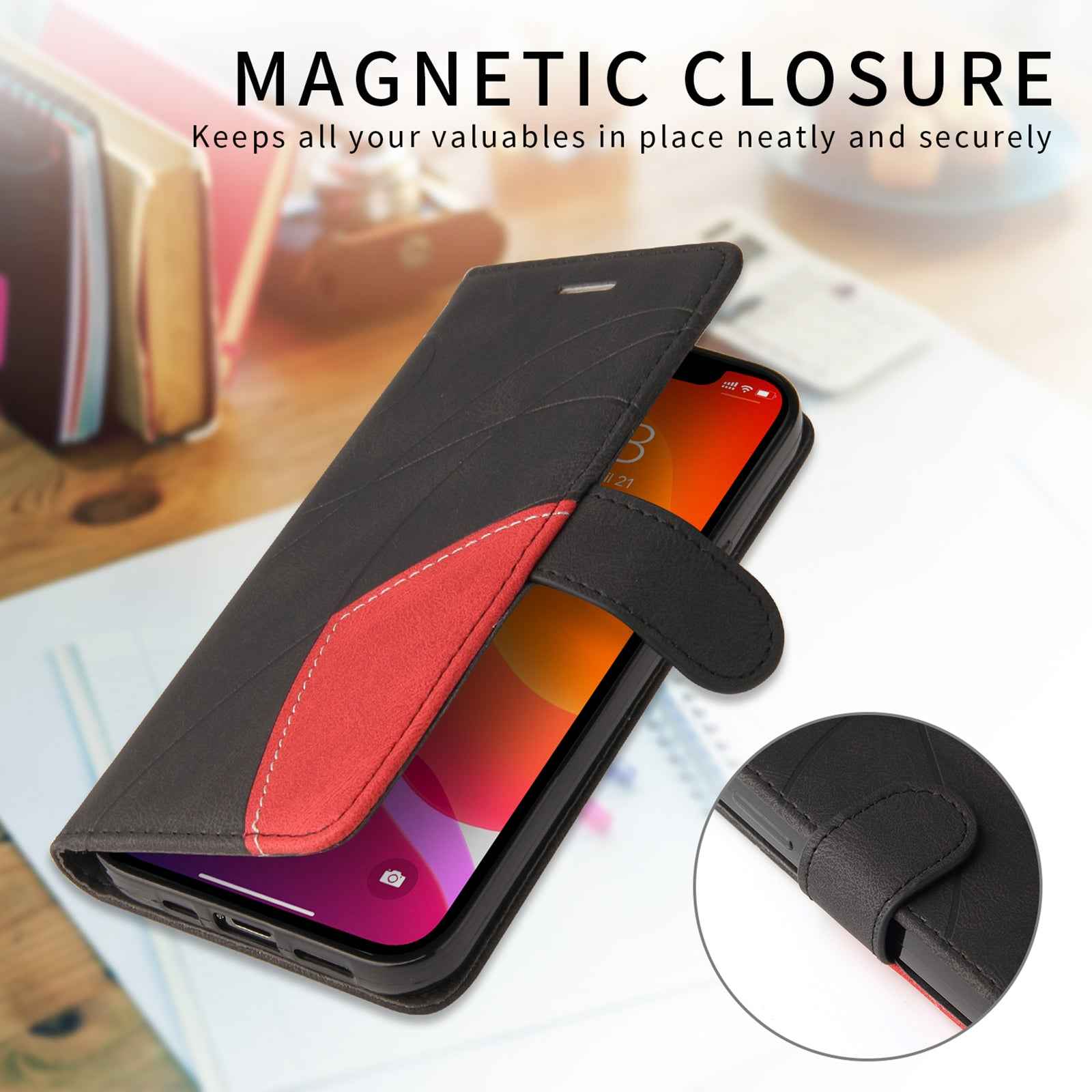 For Xiaomi 17 Pro Leather Phone Case Stand Wallet with Bi-colour Splicing Design - Black