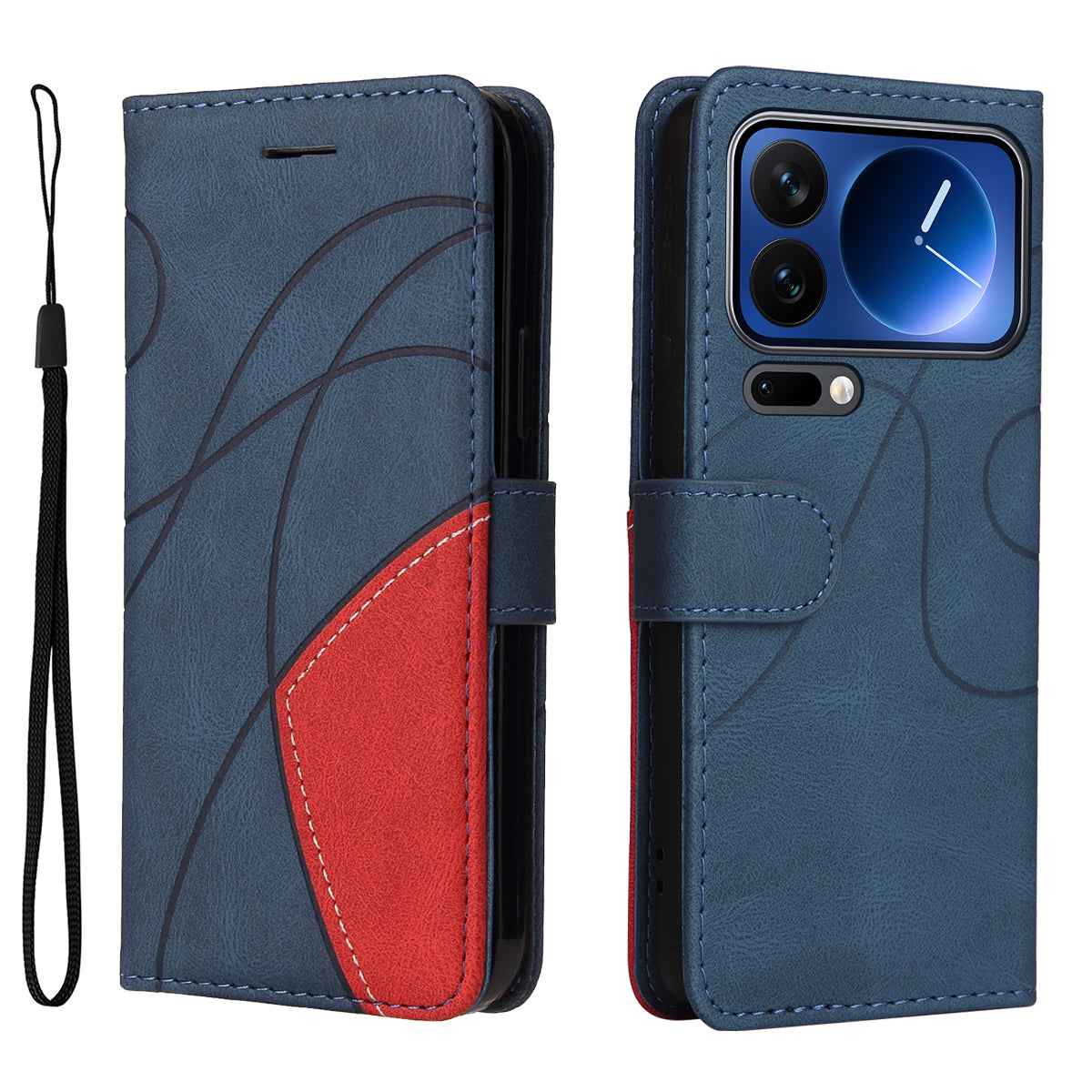 For Xiaomi 17 Pro Leather Phone Case Stand Wallet with Bi-colour Splicing Design - Blue