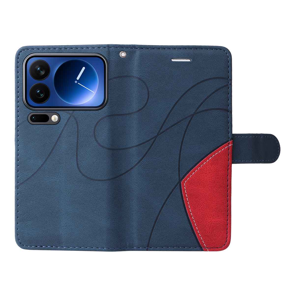 For Xiaomi 17 Pro Leather Phone Case Stand Wallet with Bi-colour Splicing Design - Blue