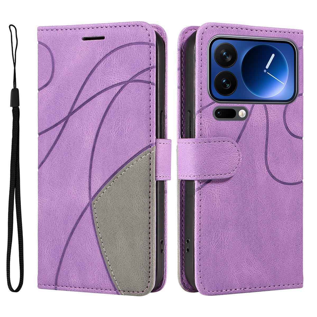 For Xiaomi 17 Pro Leather Phone Case Stand Wallet with Bi-colour Splicing Design - Purple