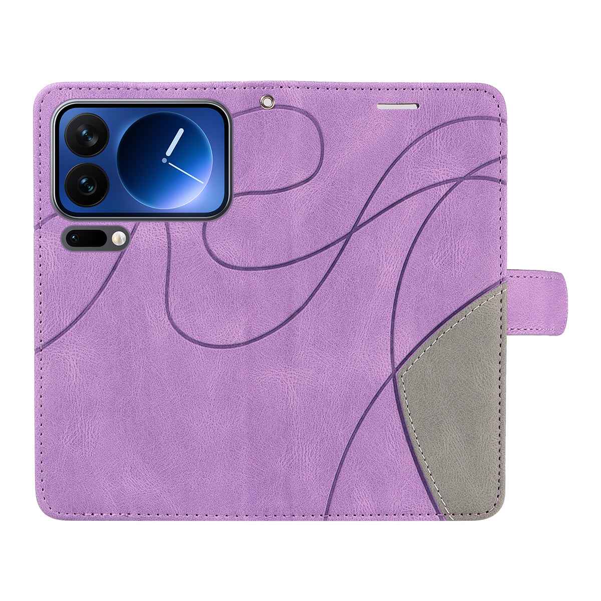 For Xiaomi 17 Pro Leather Phone Case Stand Wallet with Bi-colour Splicing Design - Purple