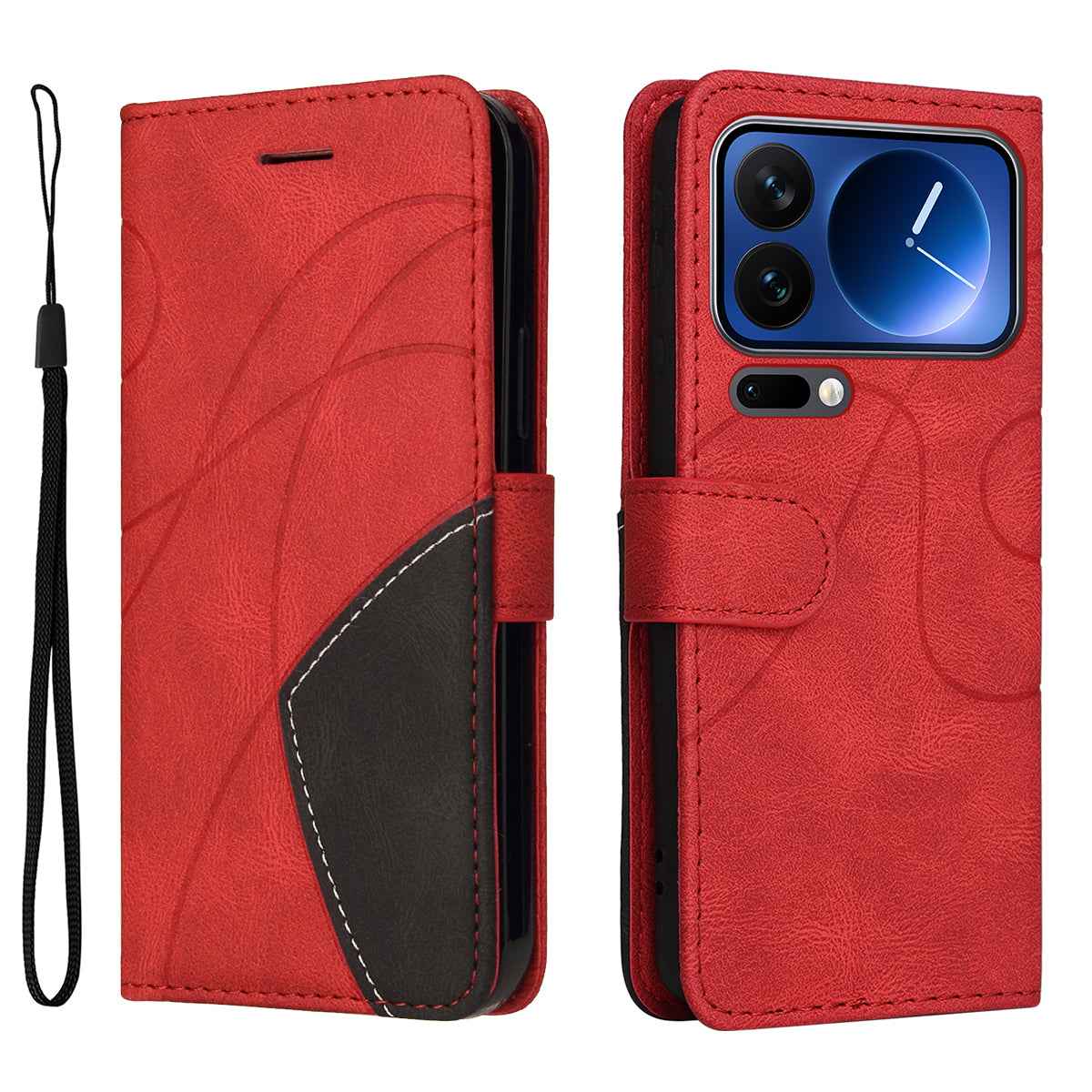 For Xiaomi 17 Pro Leather Phone Case Stand Wallet with Bi-colour Splicing Design - Red