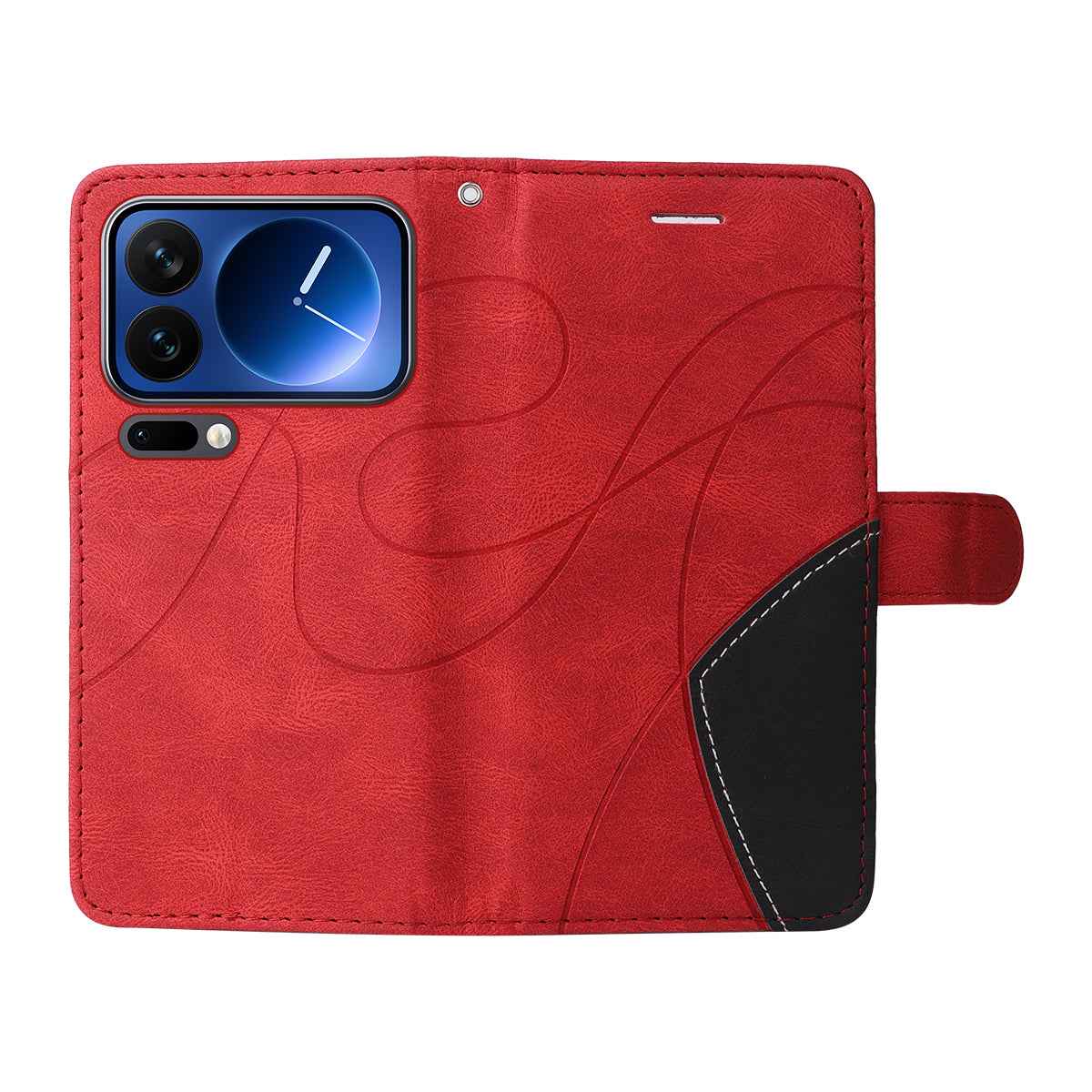 For Xiaomi 17 Pro Leather Phone Case Stand Wallet with Bi-colour Splicing Design - Red