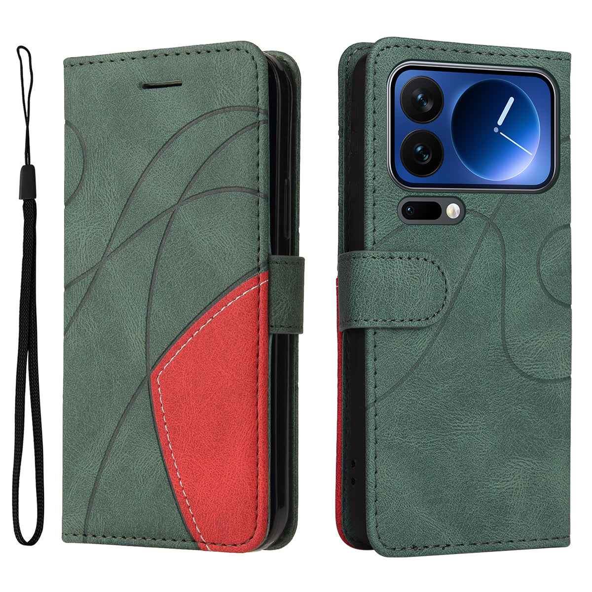 For Xiaomi 17 Pro Leather Phone Case Stand Wallet with Bi-colour Splicing Design - Green