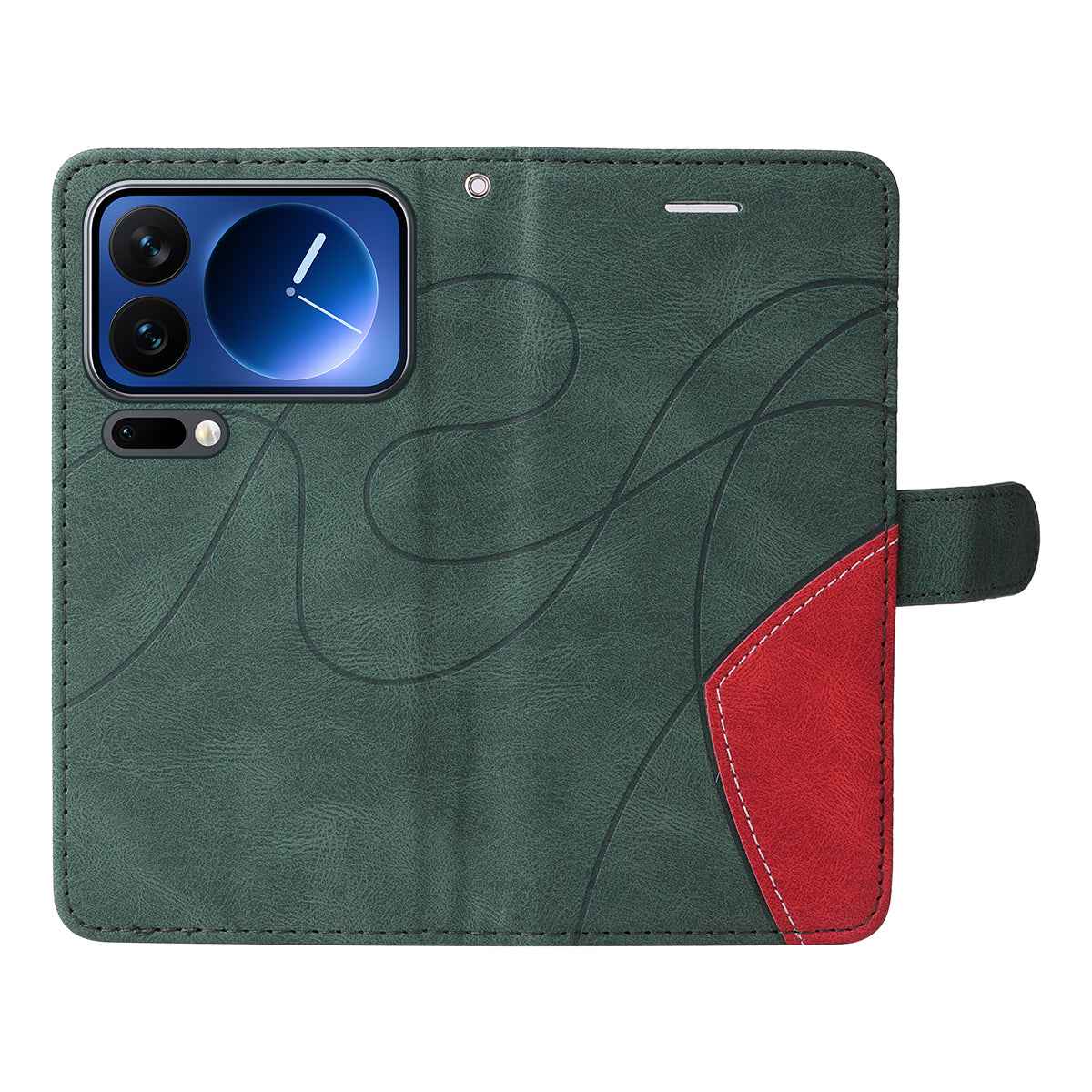 For Xiaomi 17 Pro Leather Phone Case Stand Wallet with Bi-colour Splicing Design - Green