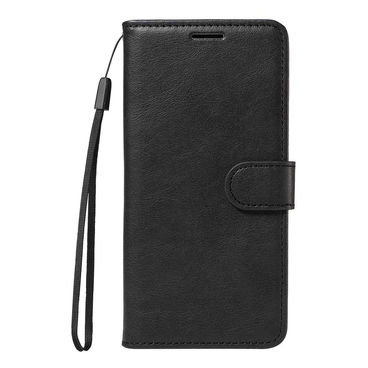 For Xiaomi 17 Pro Leather Wallet Case with Strap Solid Color Phone Stand Cover - Black