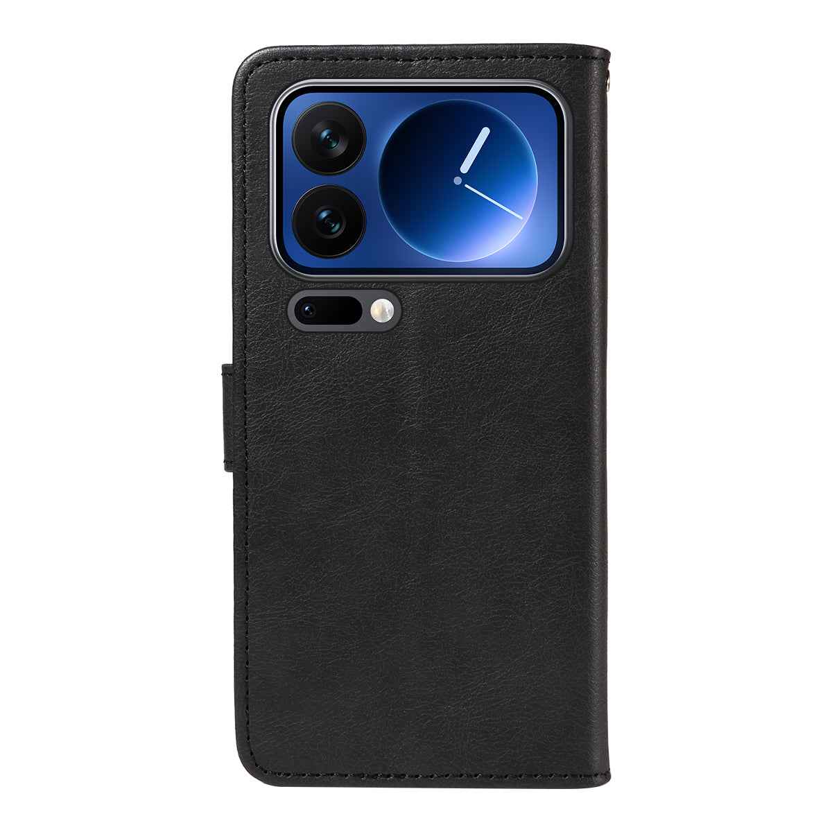 For Xiaomi 17 Pro Leather Wallet Case with Strap Solid Color Phone Stand Cover - Black