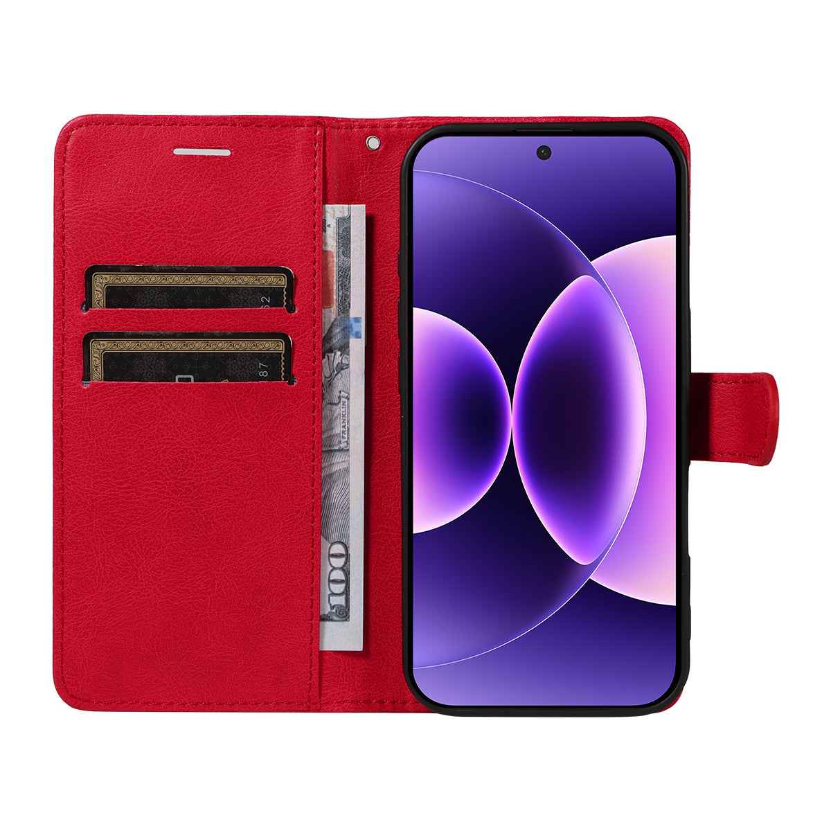 For Xiaomi 17 Pro Leather Wallet Case with Strap Solid Color Phone Stand Cover - Red