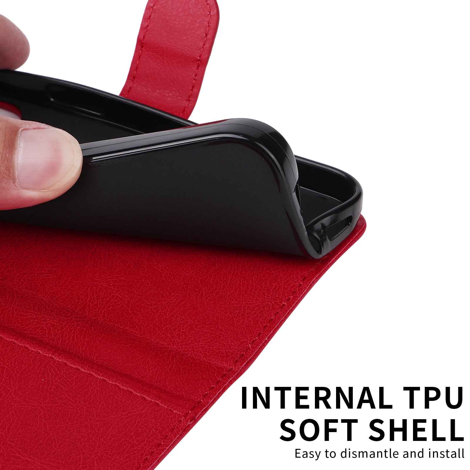 For Xiaomi 17 Pro Leather Wallet Case with Strap Solid Color Phone Stand Cover - Red