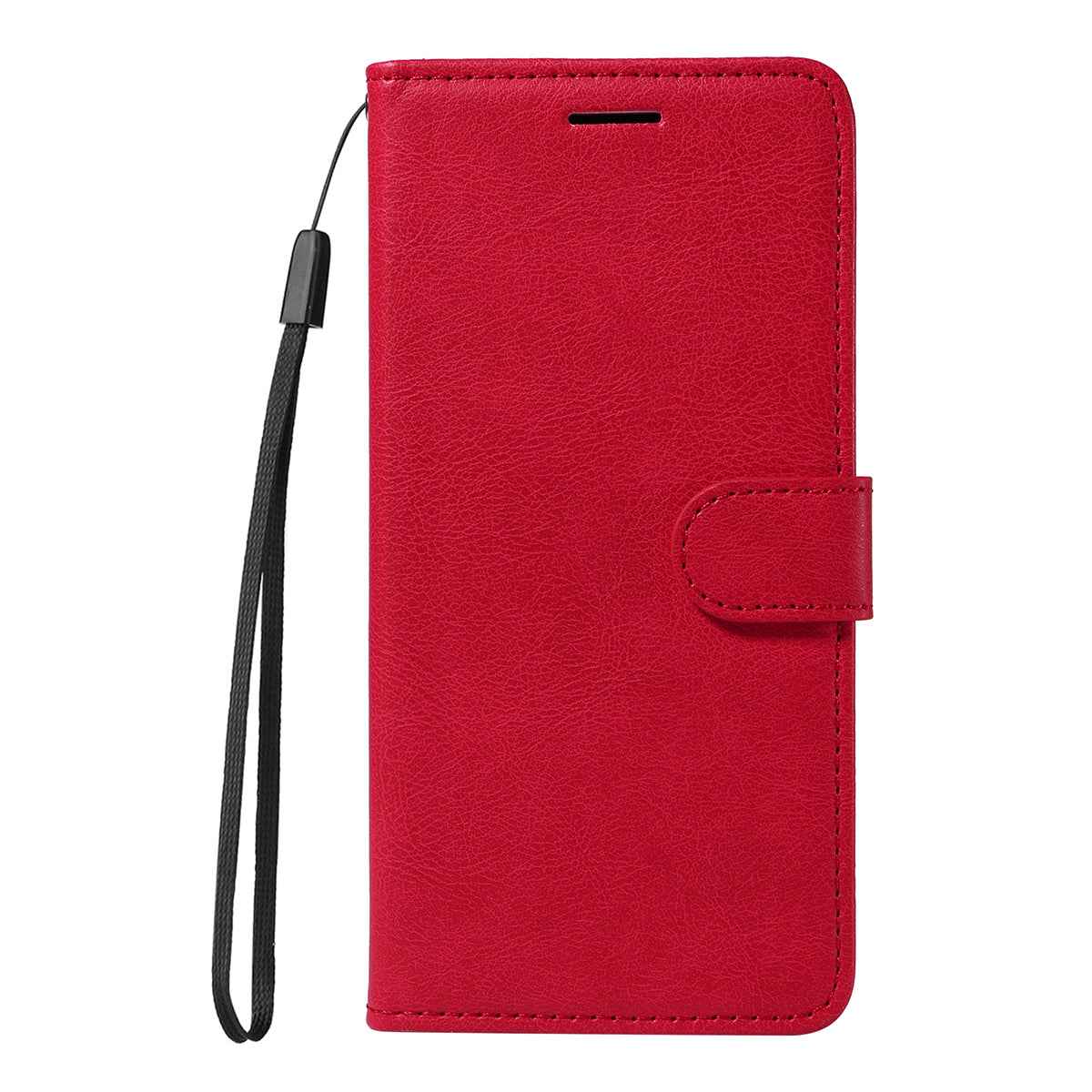 For Xiaomi 17 Pro Leather Wallet Case with Strap Solid Color Phone Stand Cover - Red