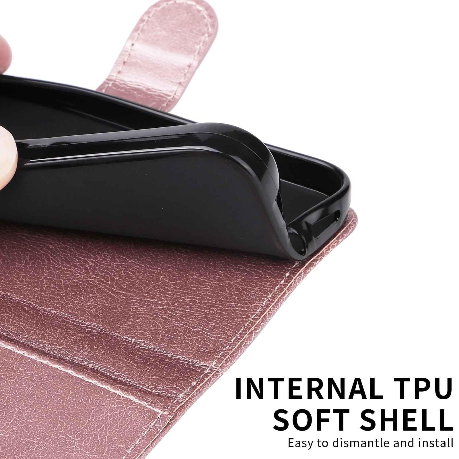 For Xiaomi 17 Pro Leather Wallet Case with Strap Solid Color Phone Stand Cover - Rose Gold