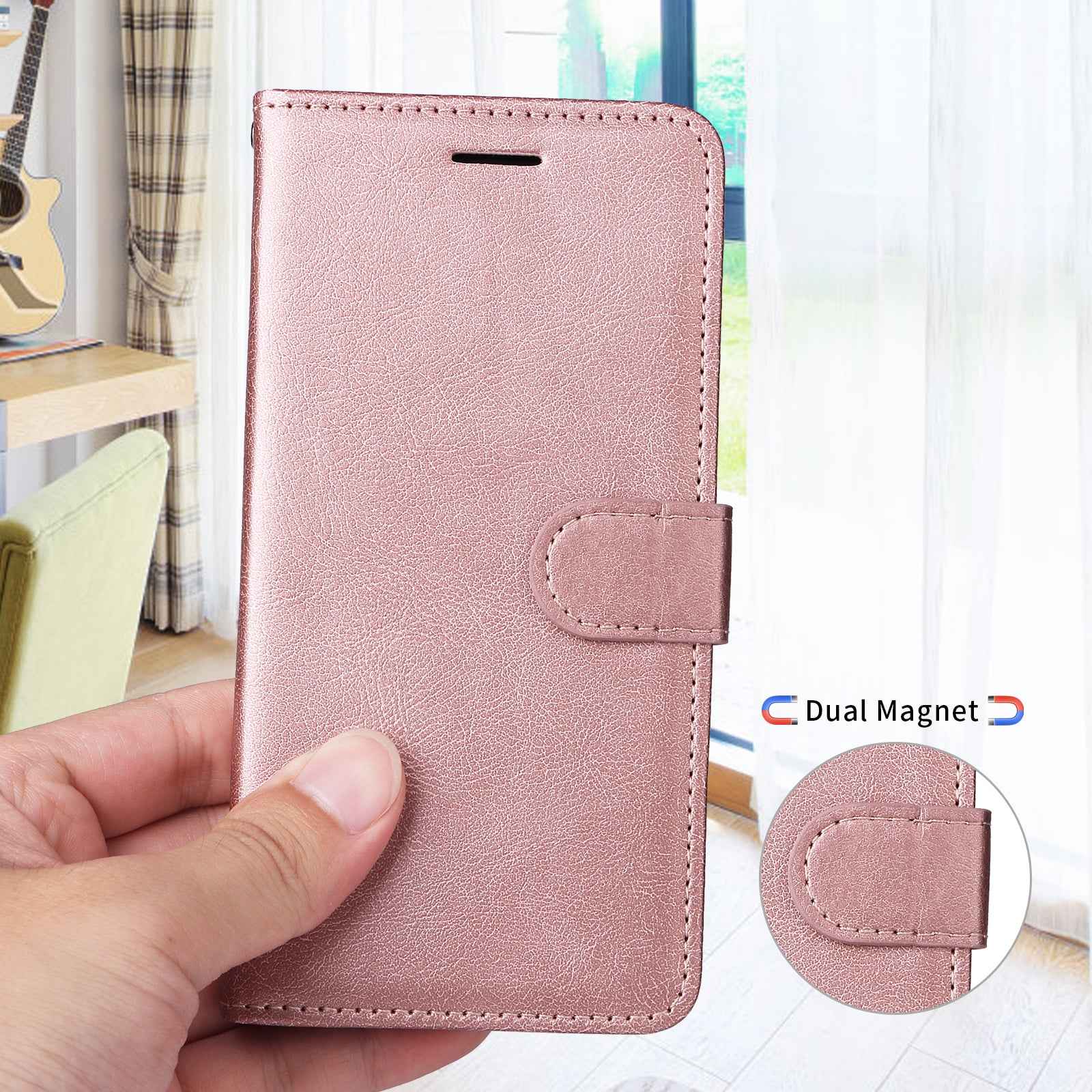 For Xiaomi 17 Pro Leather Wallet Case with Strap Solid Color Phone Stand Cover - Rose Gold