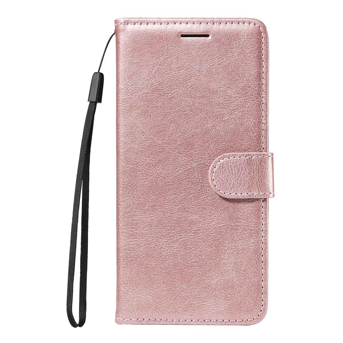 For Xiaomi 17 Pro Leather Wallet Case with Strap Solid Color Phone Stand Cover - Rose Gold