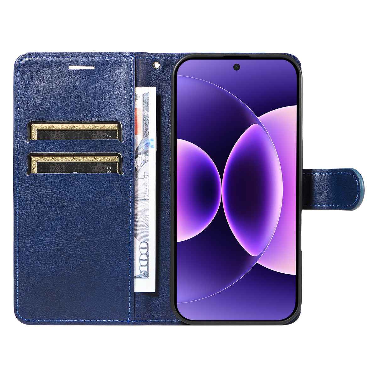 For Xiaomi 17 Pro Leather Wallet Case with Strap Solid Color Phone Stand Cover - Blue