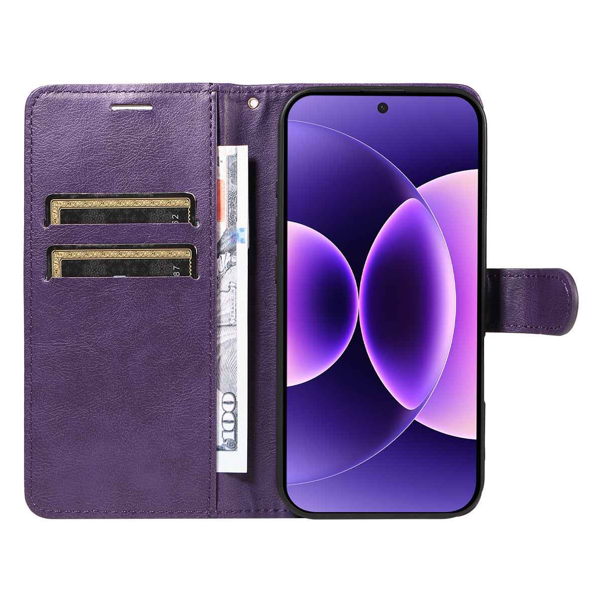 For Xiaomi 17 Pro Leather Wallet Case with Strap Solid Color Phone Stand Cover - Purple
