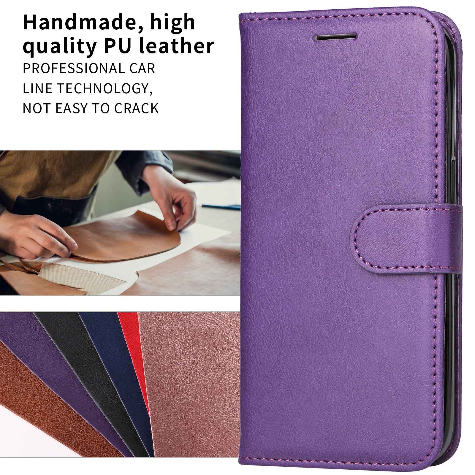 For Xiaomi 17 Pro Leather Wallet Case with Strap Solid Color Phone Stand Cover - Purple