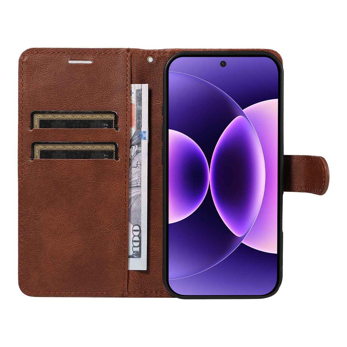 For Xiaomi 17 Pro Leather Wallet Case with Strap Solid Color Phone Stand Cover - Brown