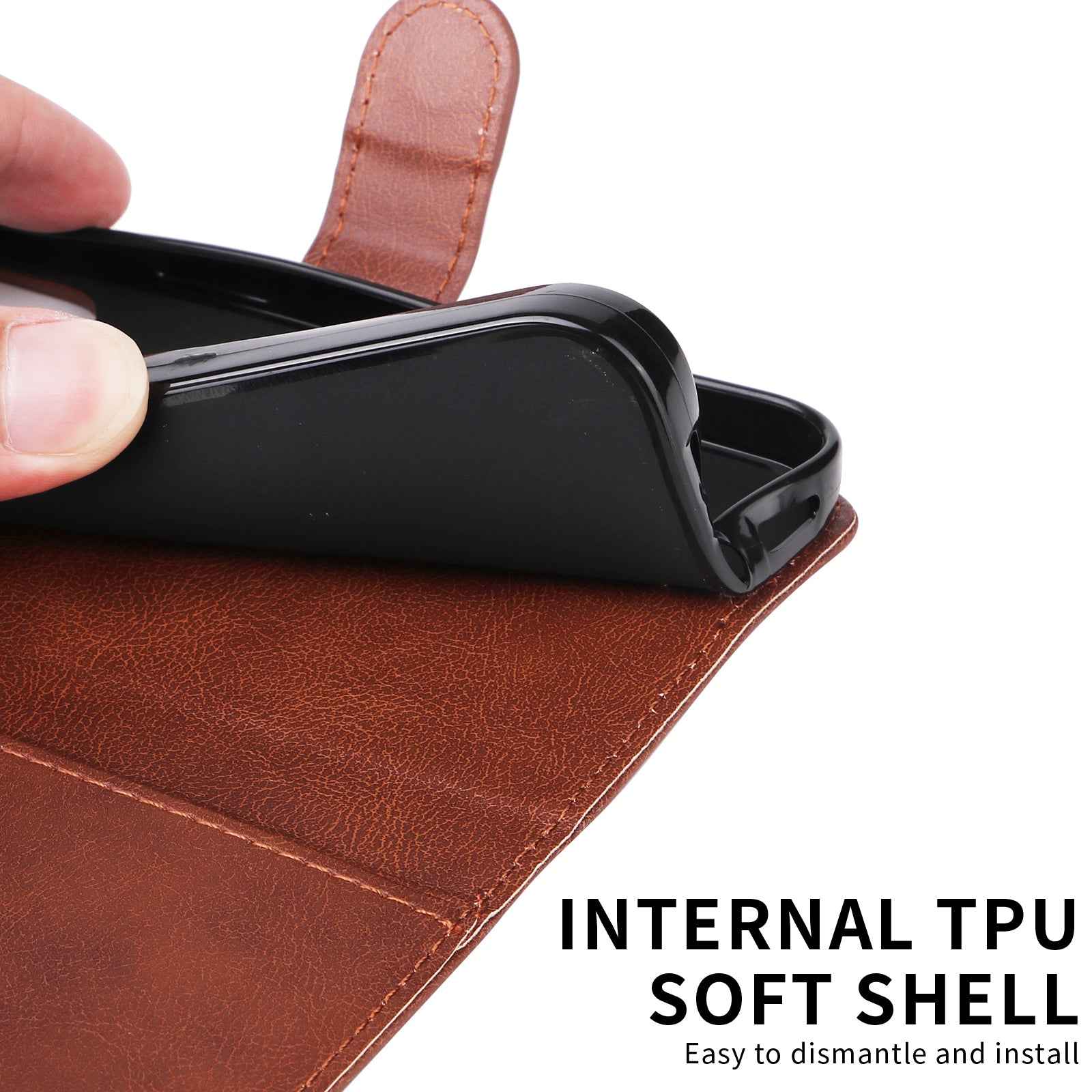 For Xiaomi 17 Pro Leather Wallet Case with Strap Solid Color Phone Stand Cover - Brown