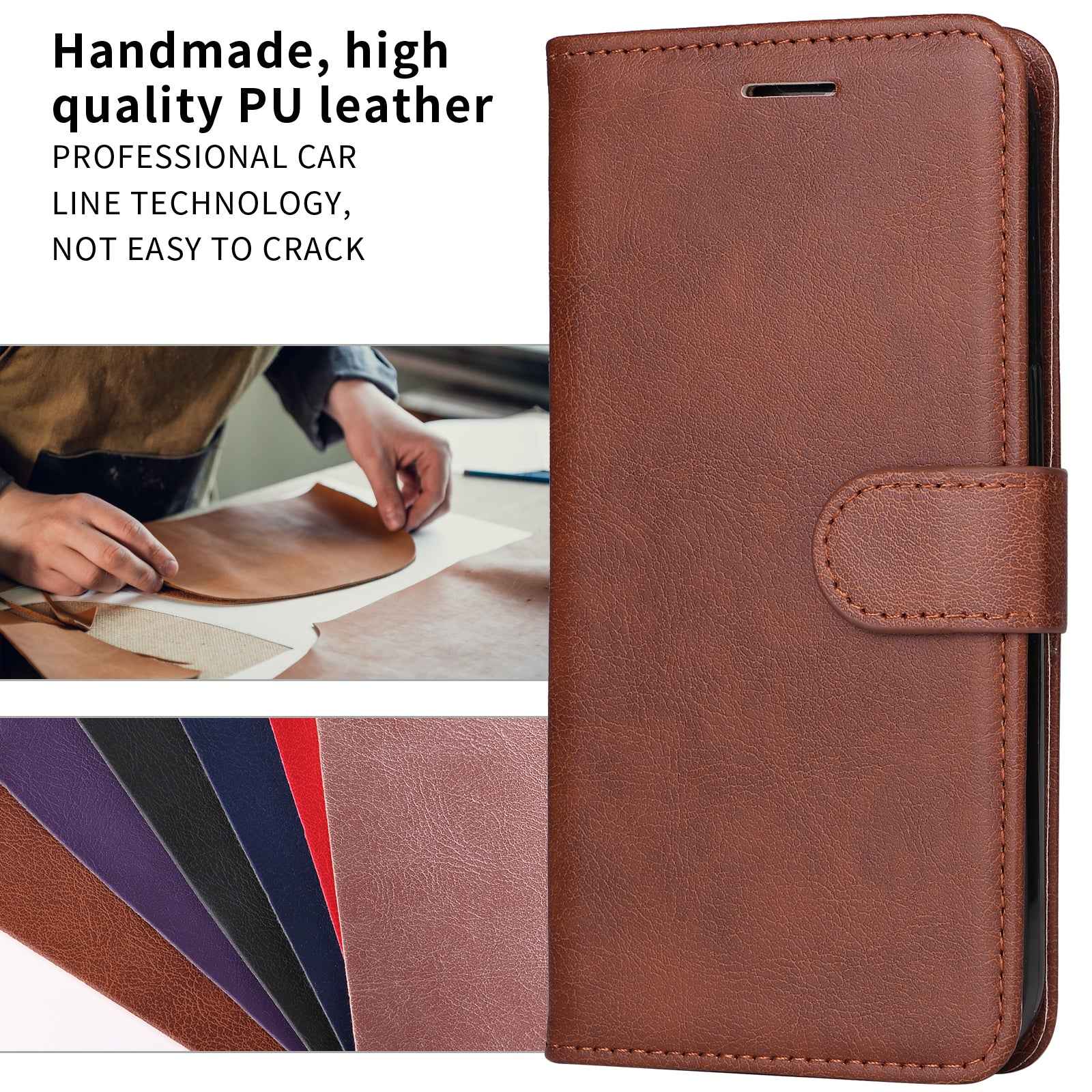 For Xiaomi 17 Pro Leather Wallet Case with Strap Solid Color Phone Stand Cover - Brown