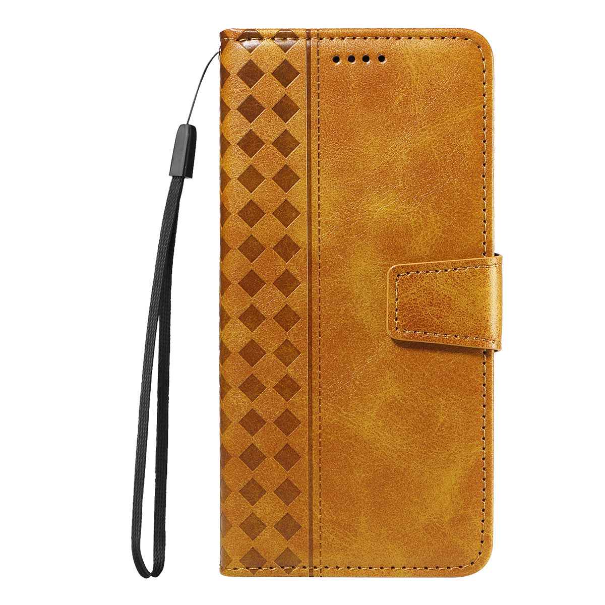 For Xiaomi 17 Pro Leather Case Wallet Stand Grids Imprinted Phone Cover with Strap - Yellow