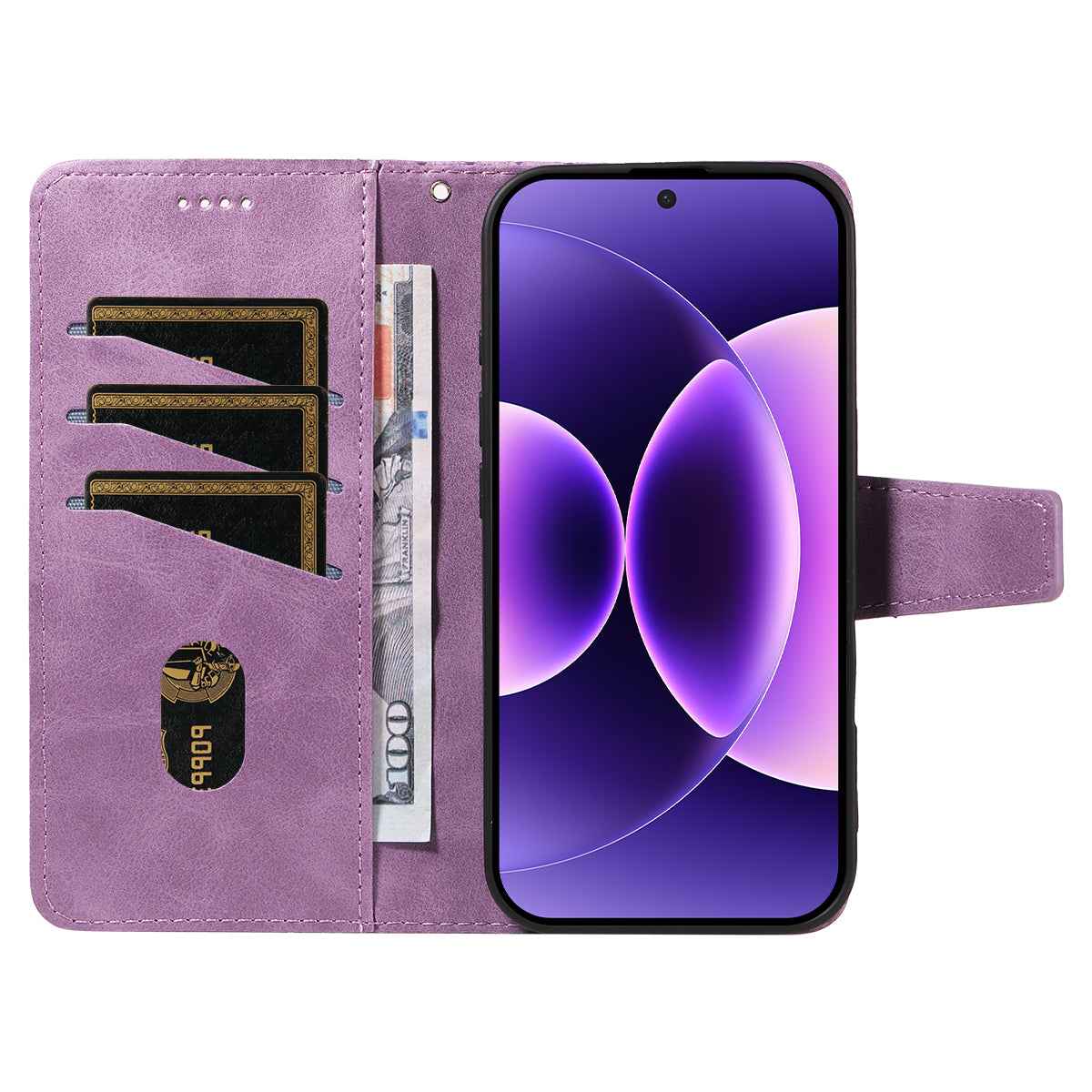 For Xiaomi 17 Pro Leather Case Wallet Stand Grids Imprinted Phone Cover with Strap - Light Purple