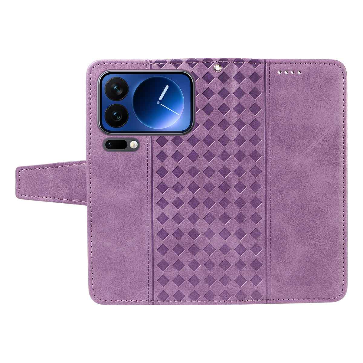 For Xiaomi 17 Pro Leather Case Wallet Stand Grids Imprinted Phone Cover with Strap - Light Purple