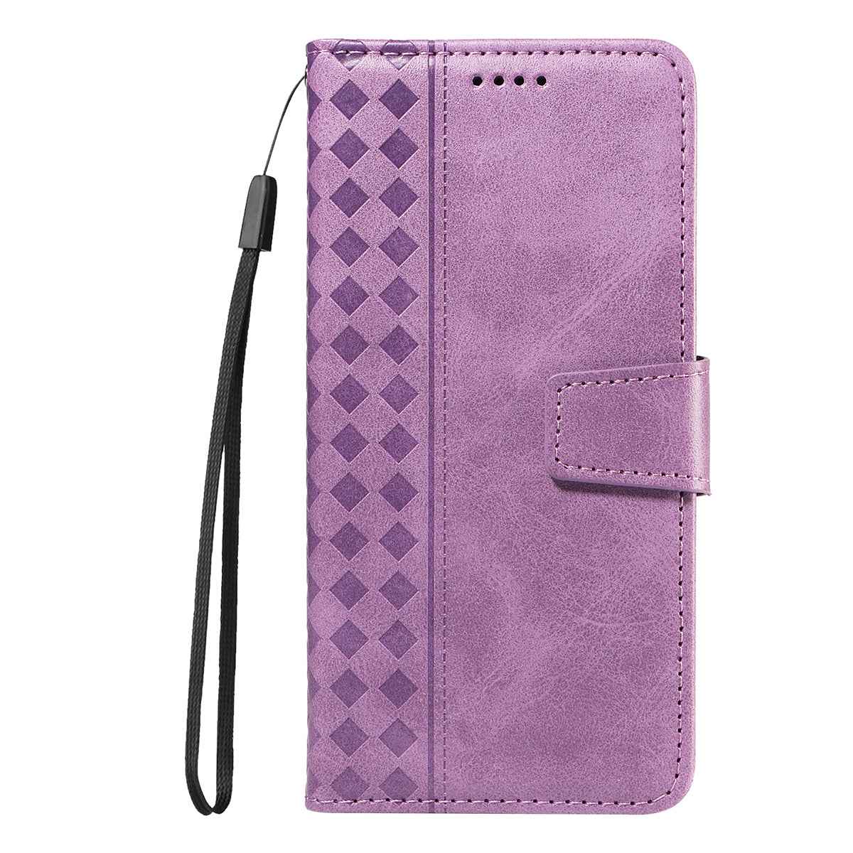 For Xiaomi 17 Pro Leather Case Wallet Stand Grids Imprinted Phone Cover with Strap - Light Purple