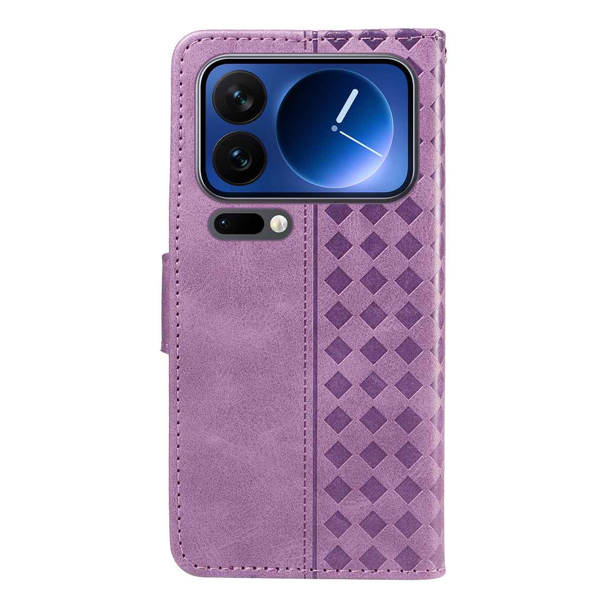 For Xiaomi 17 Pro Leather Case Wallet Stand Grids Imprinted Phone Cover with Strap - Light Purple