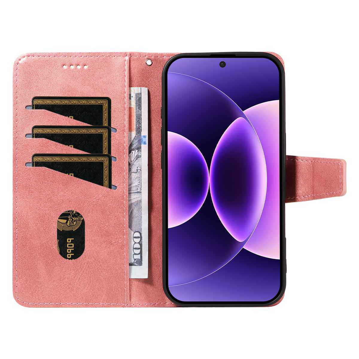 For Xiaomi 17 Pro Leather Case Wallet Stand Grids Imprinted Phone Cover with Strap - Rose Gold