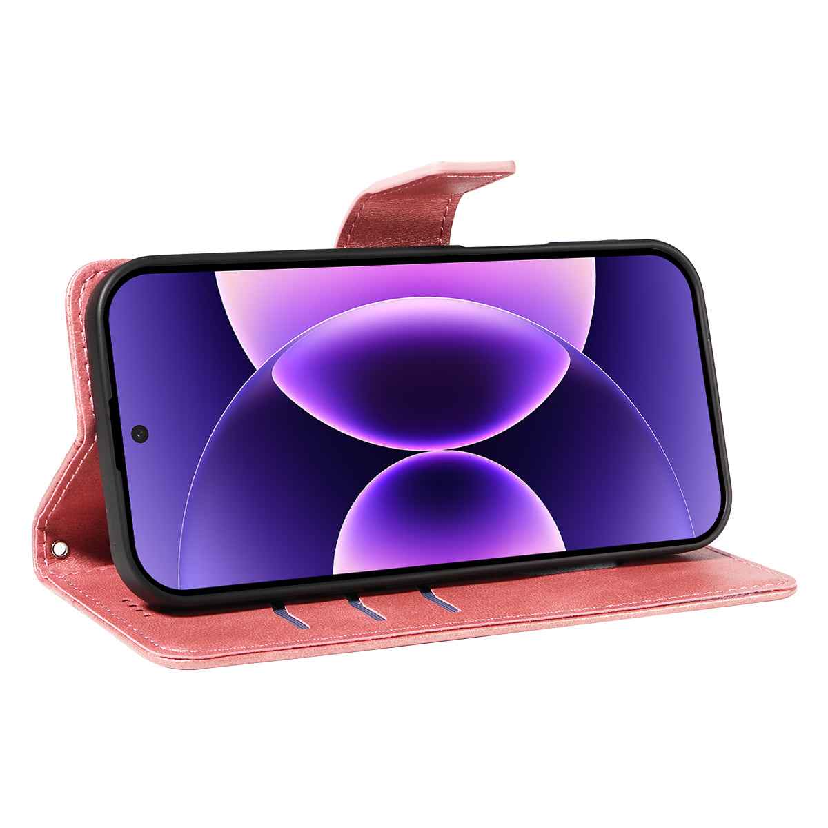 For Xiaomi 17 Pro Leather Case Wallet Stand Grids Imprinted Phone Cover with Strap - Rose Gold