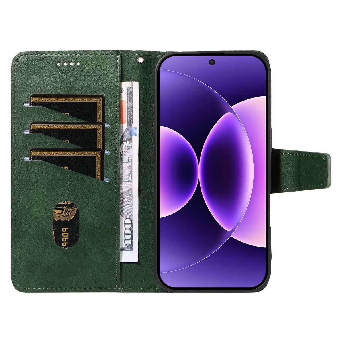 For Xiaomi 17 Pro Leather Case Wallet Stand Grids Imprinted Phone Cover with Strap - Green