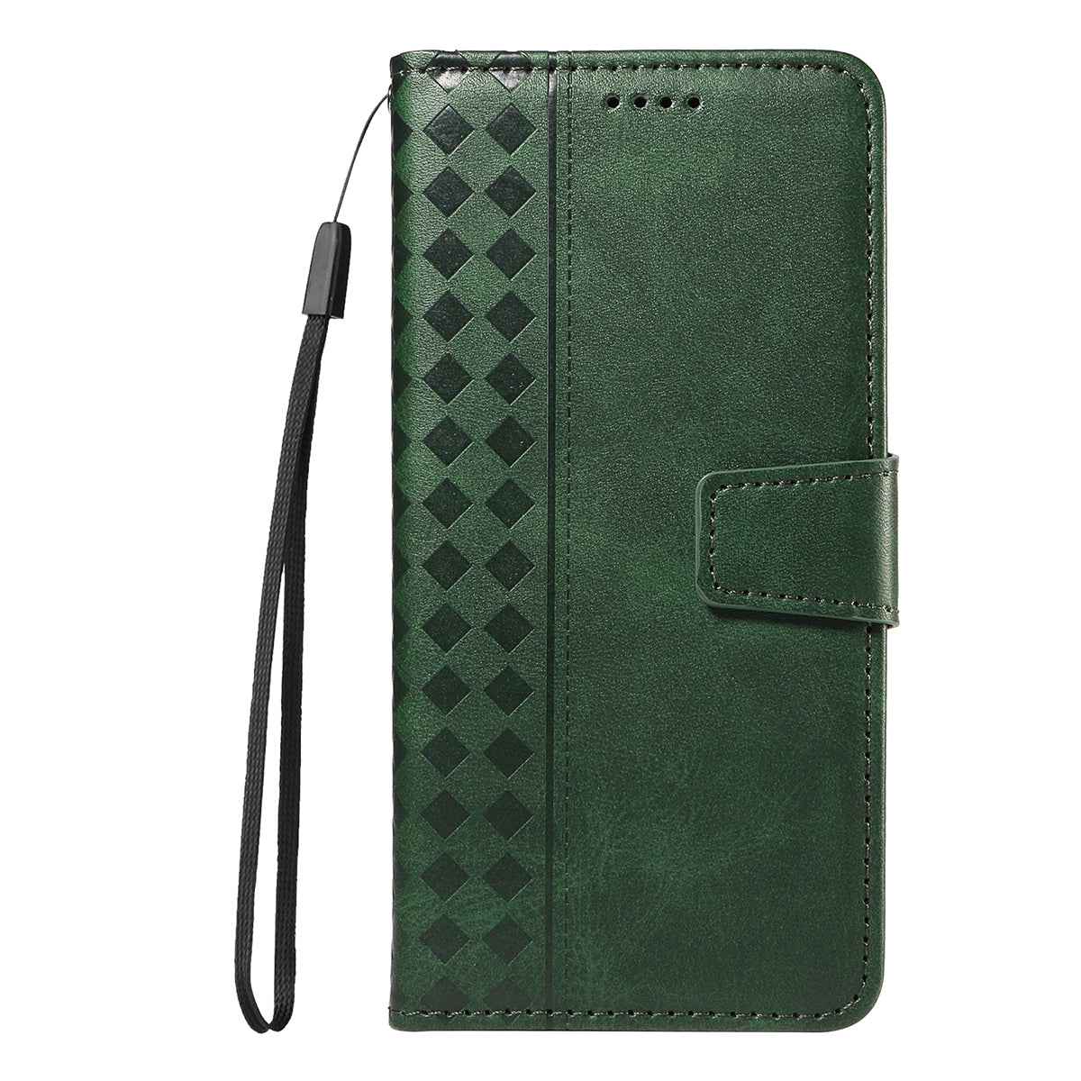 For Xiaomi 17 Pro Leather Case Wallet Stand Grids Imprinted Phone Cover with Strap - Green