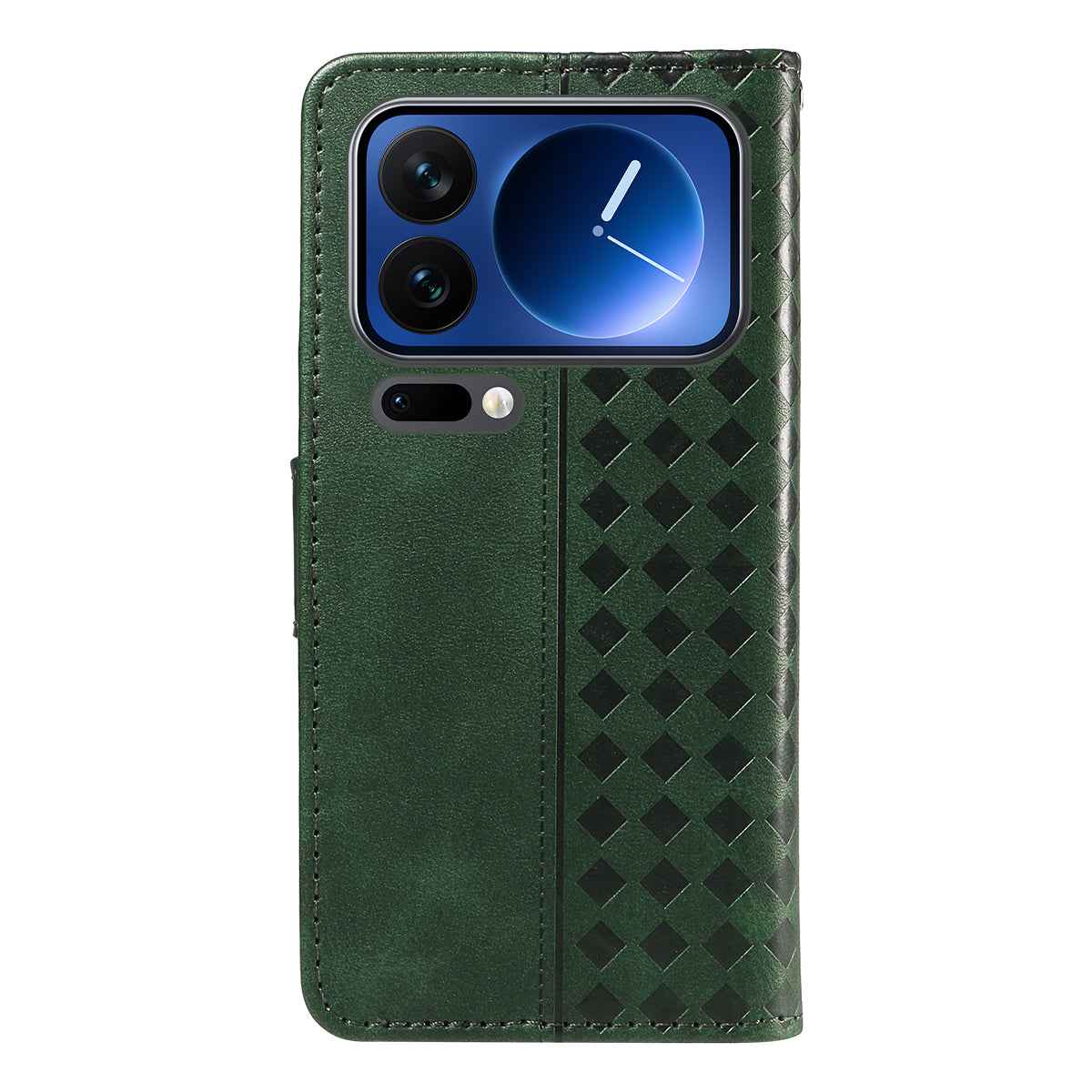 For Xiaomi 17 Pro Leather Case Wallet Stand Grids Imprinted Phone Cover with Strap - Green