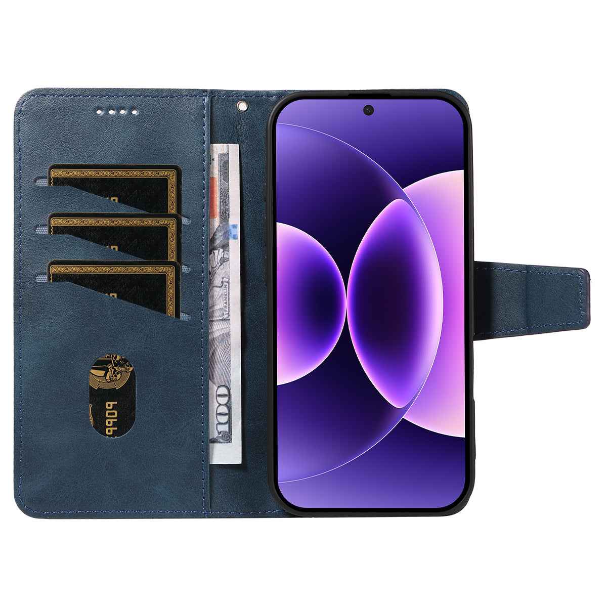 For Xiaomi 17 Pro Leather Case Wallet Stand Grids Imprinted Phone Cover with Strap - Blue