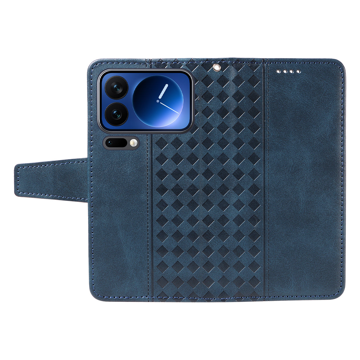 For Xiaomi 17 Pro Leather Case Wallet Stand Grids Imprinted Phone Cover with Strap - Blue